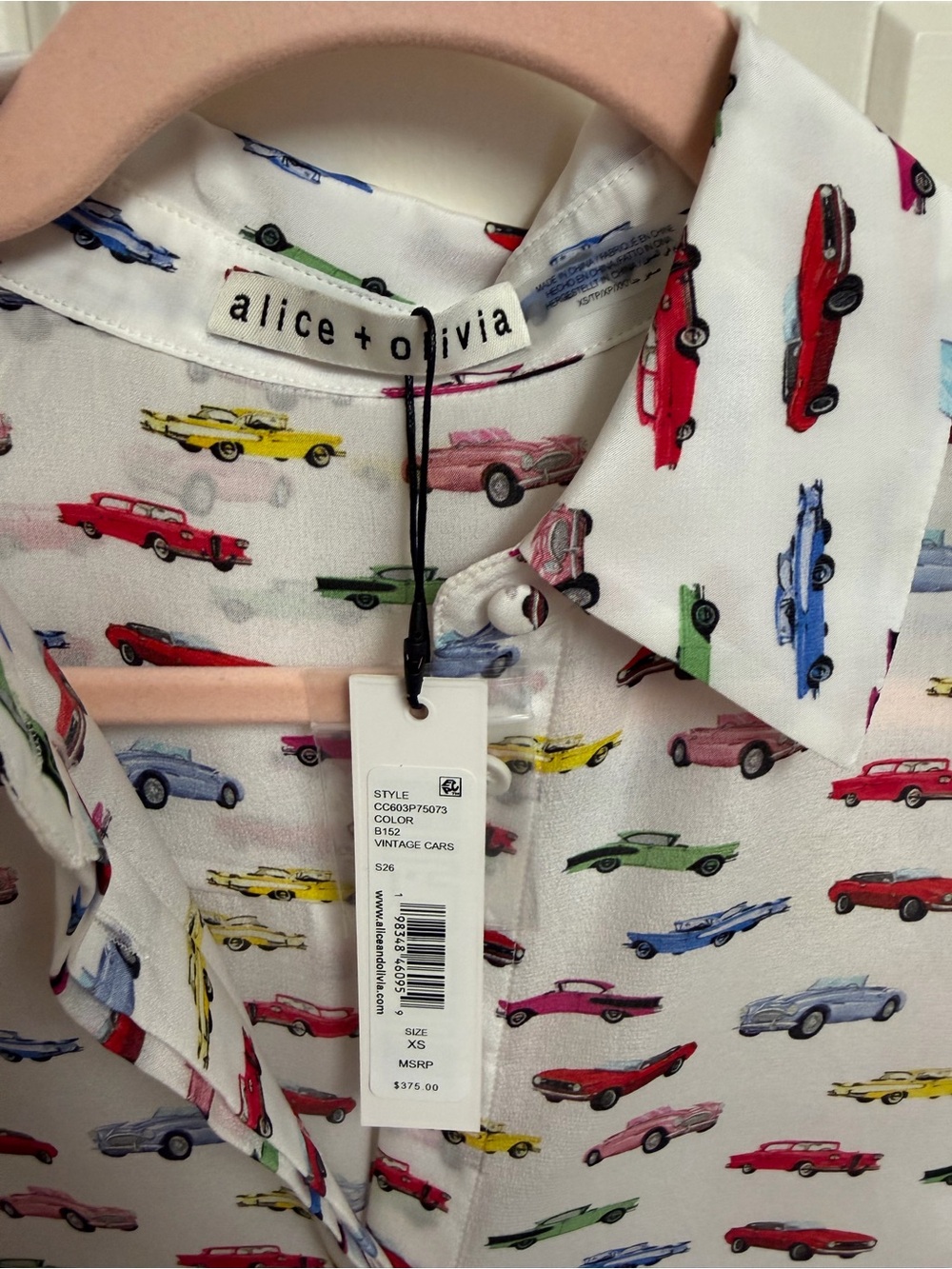 Alice + Olivia Willa Blouse Vintage Car Print Size XS - Picture 6 of 7